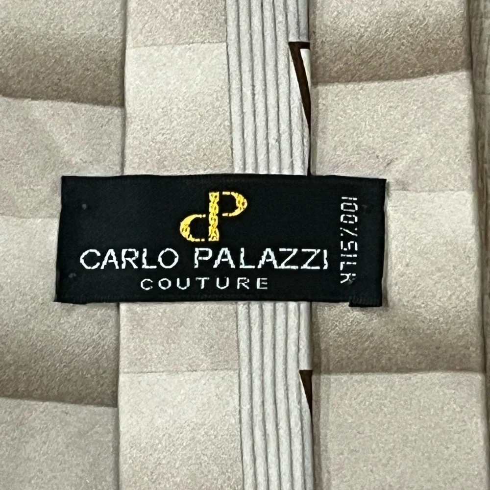 Carlo Palazzi 100% Silk Silver Gray Men's Tie with Geometric Accents